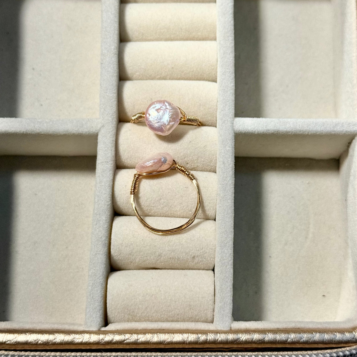 Pink coin pearl ring
