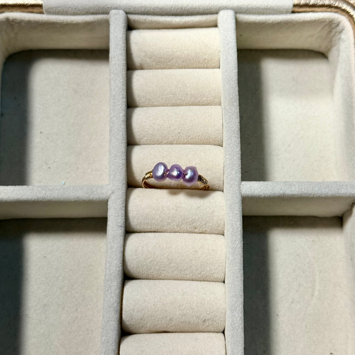 Triple light purple pearl ring