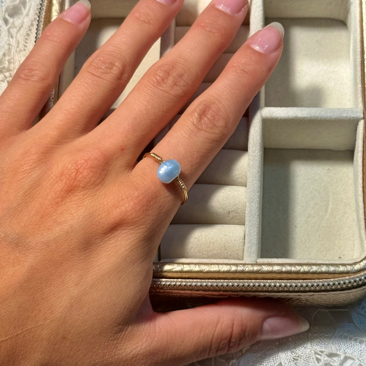 Blue pearl ring
