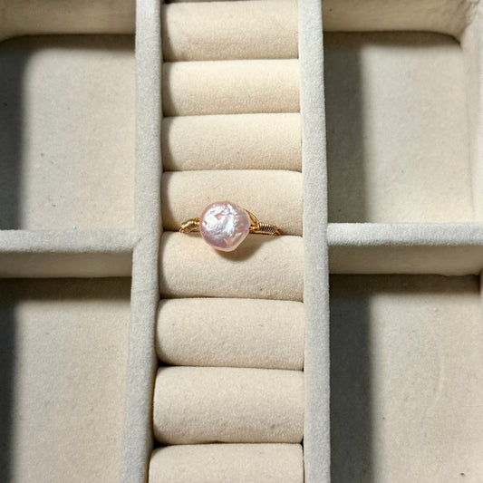 Pink coin pearl ring