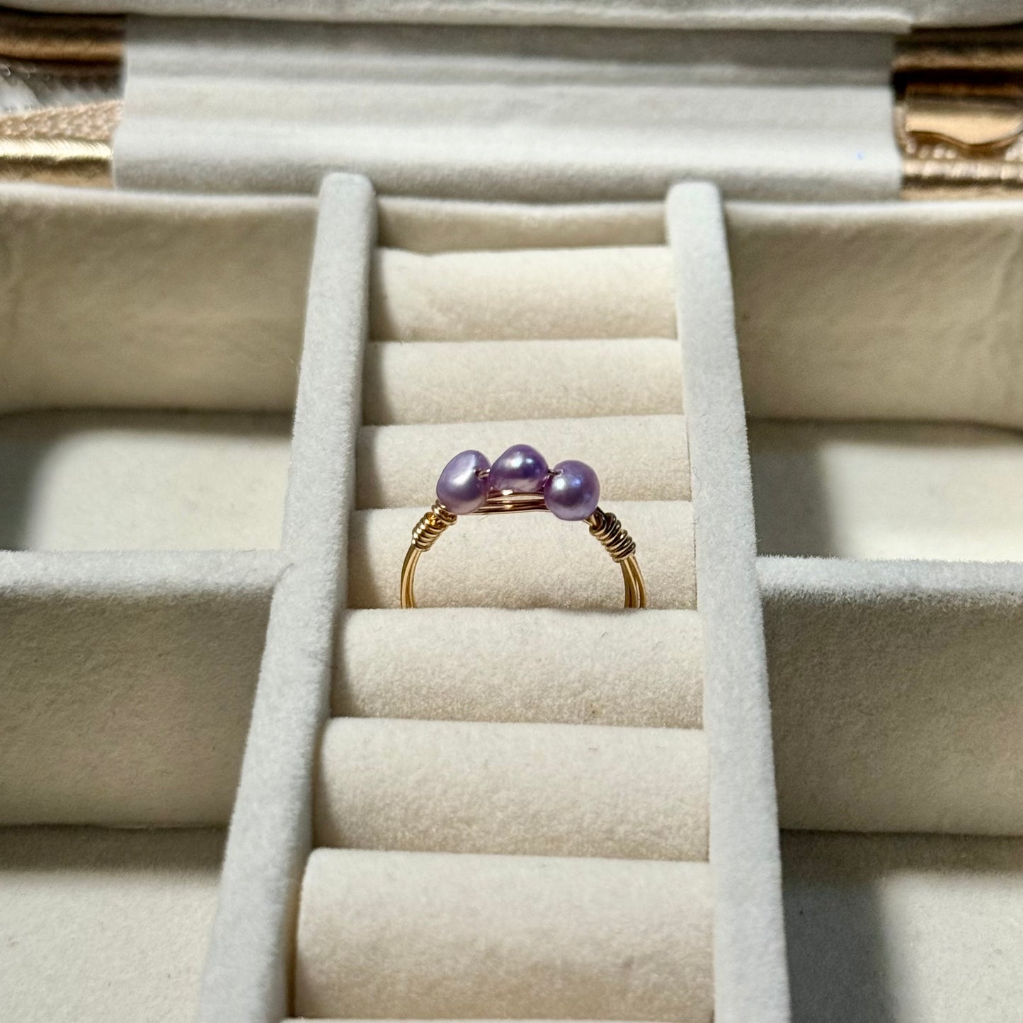 Triple light purple pearl ring
