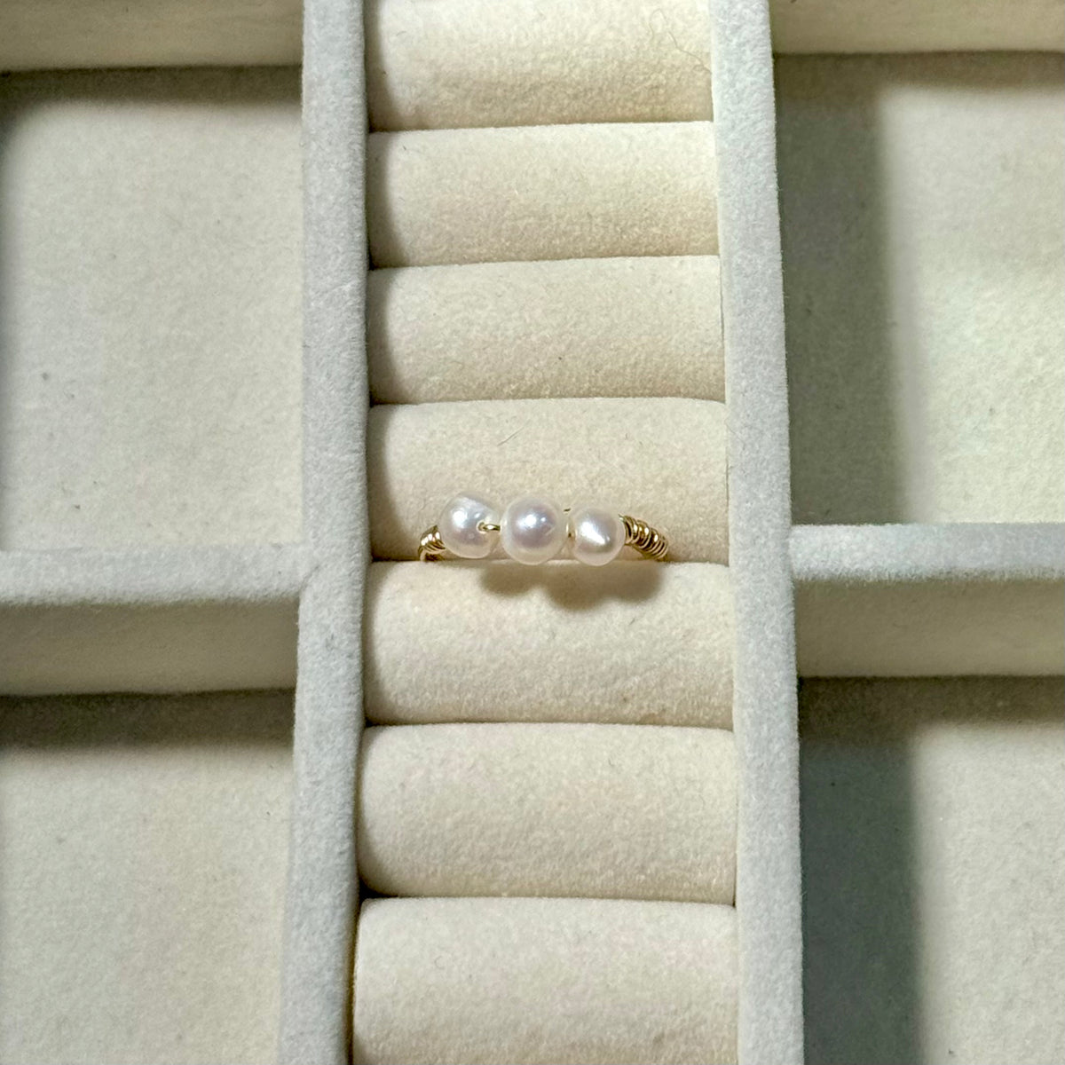 Triple small white pearl ring