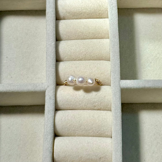 Triple small white pearl ring